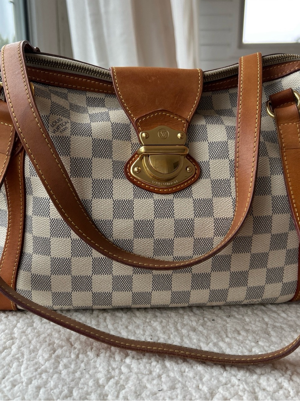 Louis Vuitton Blue and Brown Damier Azur Shoulder Bag with Gold Hardware